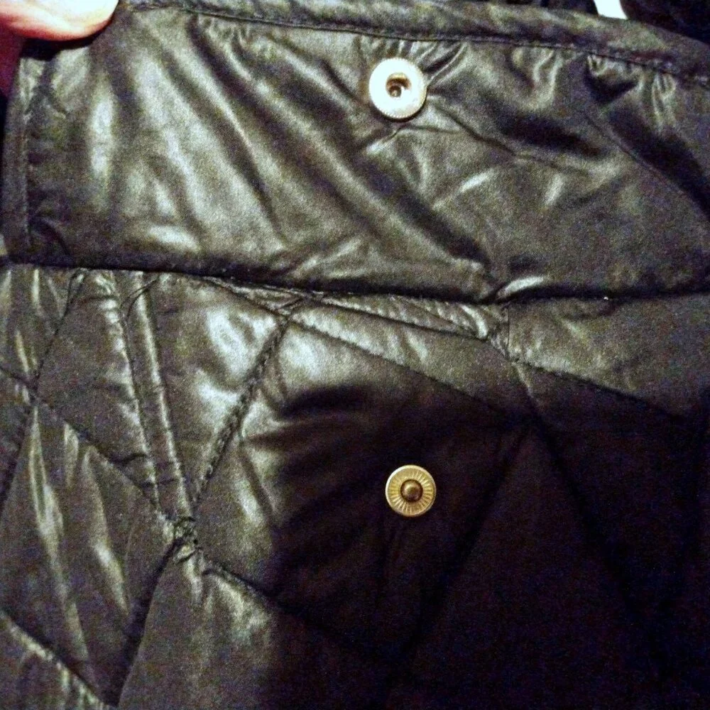 Kate Spade Black Diamond Quilted Coat L Old Money Equestrian Quiet Luxury Preppy - Picture 4 of 9